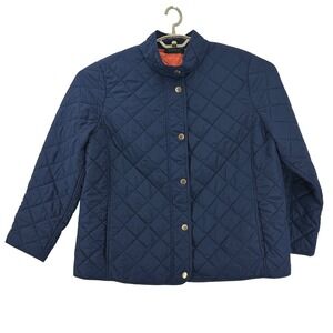 Lauren Ralph Lauren Navy Blue Quilted Jacket Womens Orange Lining Gold Snaps
